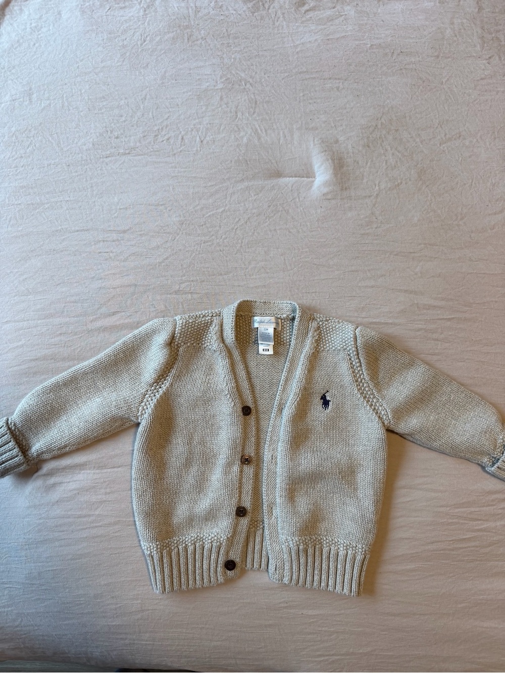 Ralph Lauren Kids Cream Knit Cardigan with Polo Logo